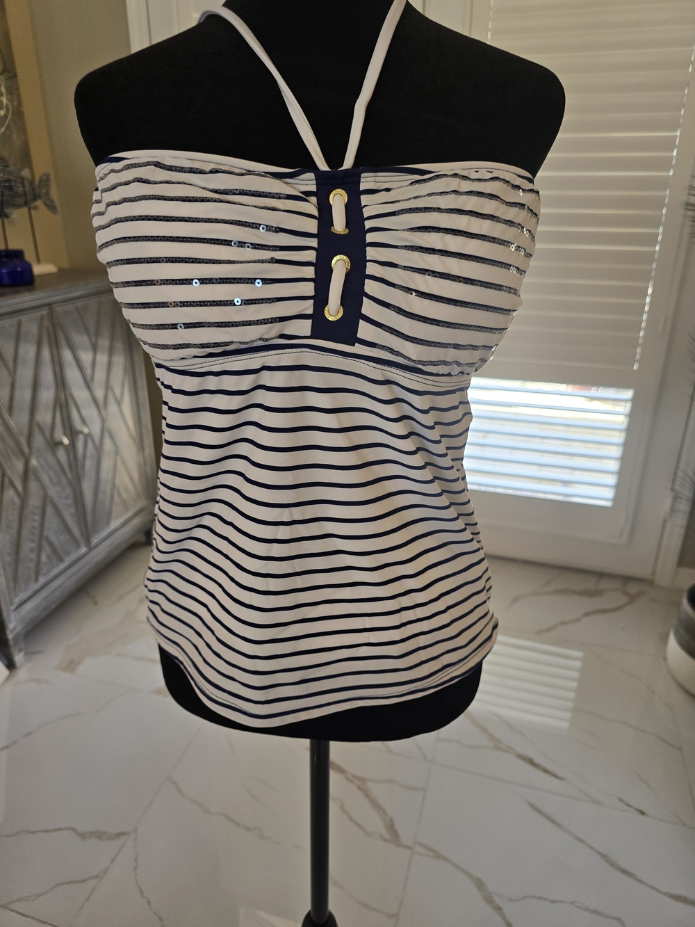 Sperry Navy and White Striped Halter Swim Camisole